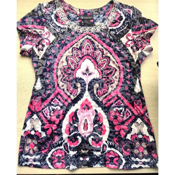 TOP/BLOUSE-INC-INTERNATIONAL CONCEPTS-Abstract-Rhinestone Neckline-Size XL (Lrg) - Picture 6 of 13